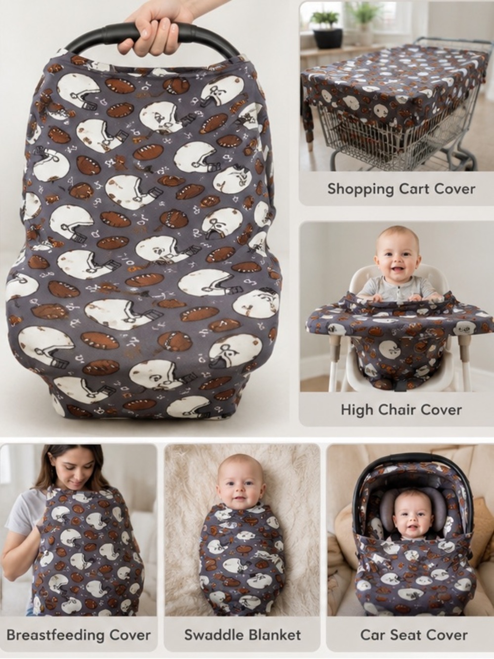 POSH PEANUT 🏈quarterback car seat cover nursing cover grocery/dine out cover NWT